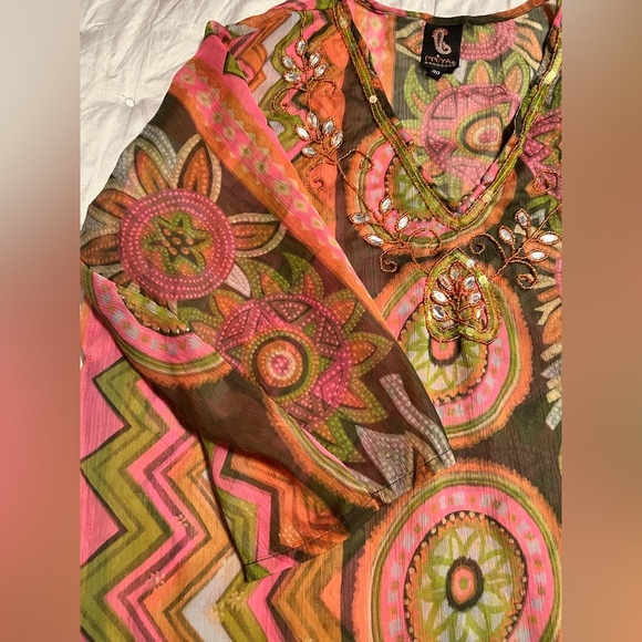 PRIYA EMBELLISHED SWIMSUIT COVER Size 40/Large adjustable waist long sleeve NWOT - Picture 5 of 11